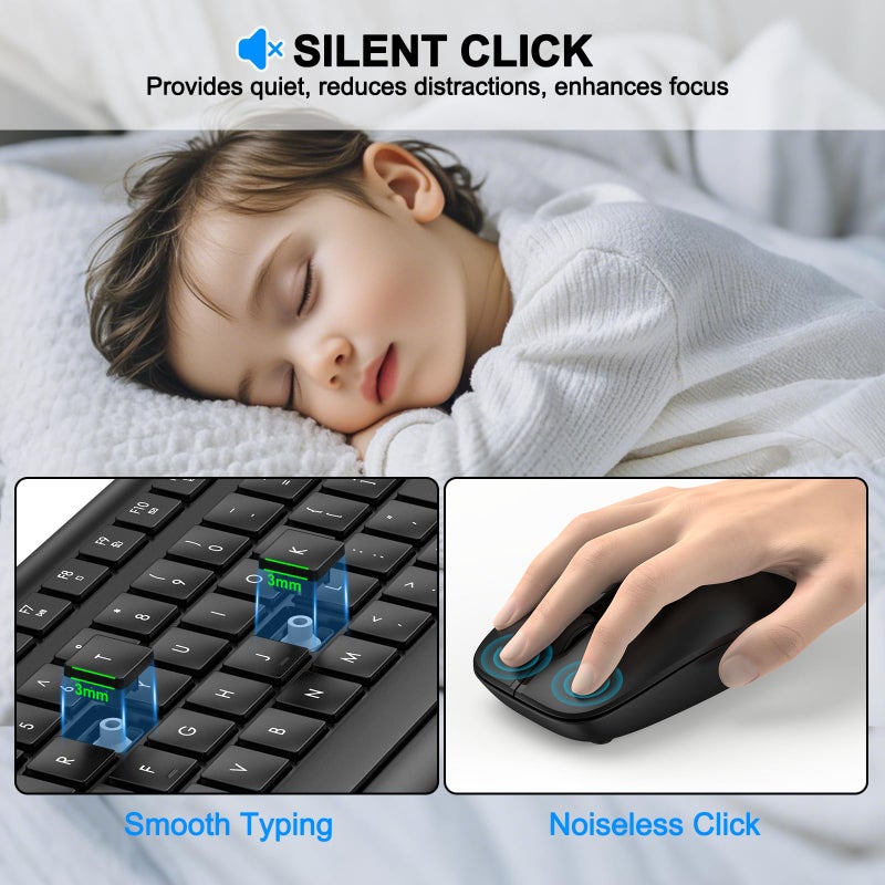 EDJO Wireless Keyboard and Mouse Combo, Full Size Silent Ergonomic Keyboard and Mouse, Long Battery Life, Optical Mouse, 2.4G Lag-Free Cordless Mice Keyboard for Computer, Mac, Laptop, PC, Windows - Image 5