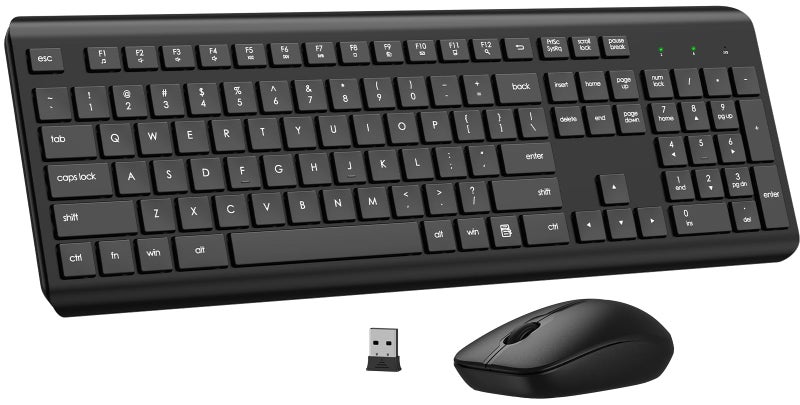 EDJO Wireless Keyboard and Mouse Combo, Full Size Silent Ergonomic Keyboard and Mouse, Long Battery Life, Optical Mouse, 2.4G Lag-Free Cordless Mice Keyboard for Computer, Mac, Laptop, PC, Windows - Image 1