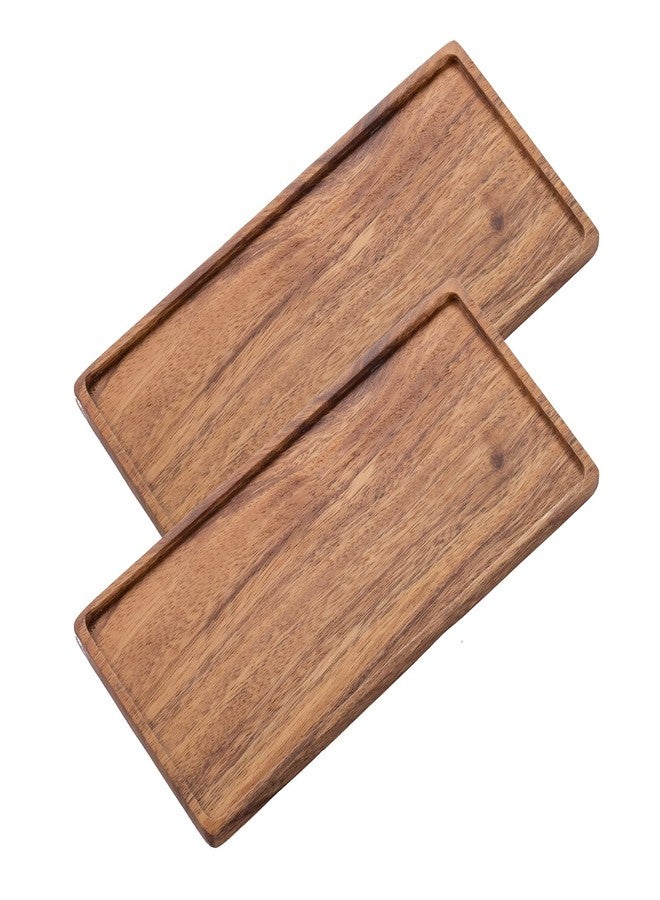 Vandroop Wooden Serving Platter, Small Decorative Trays for Parties, Appetizers, Tea/Coffee, and Cheese, Handcrafted Wooden Board Set of 2 (S) - Image 1
