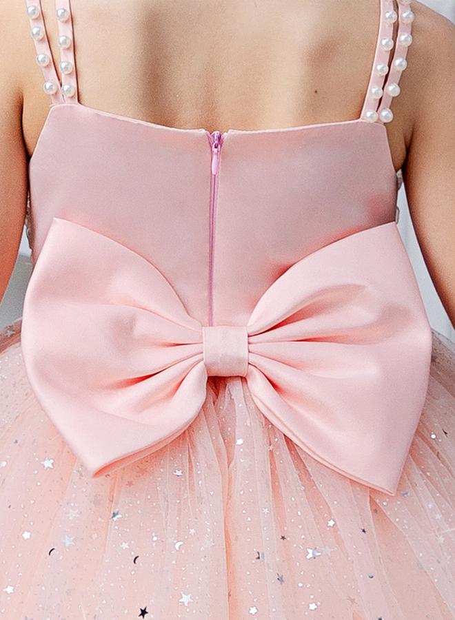 Take Two Girls Bow Detail Embellished Mesh Dress - Image 5