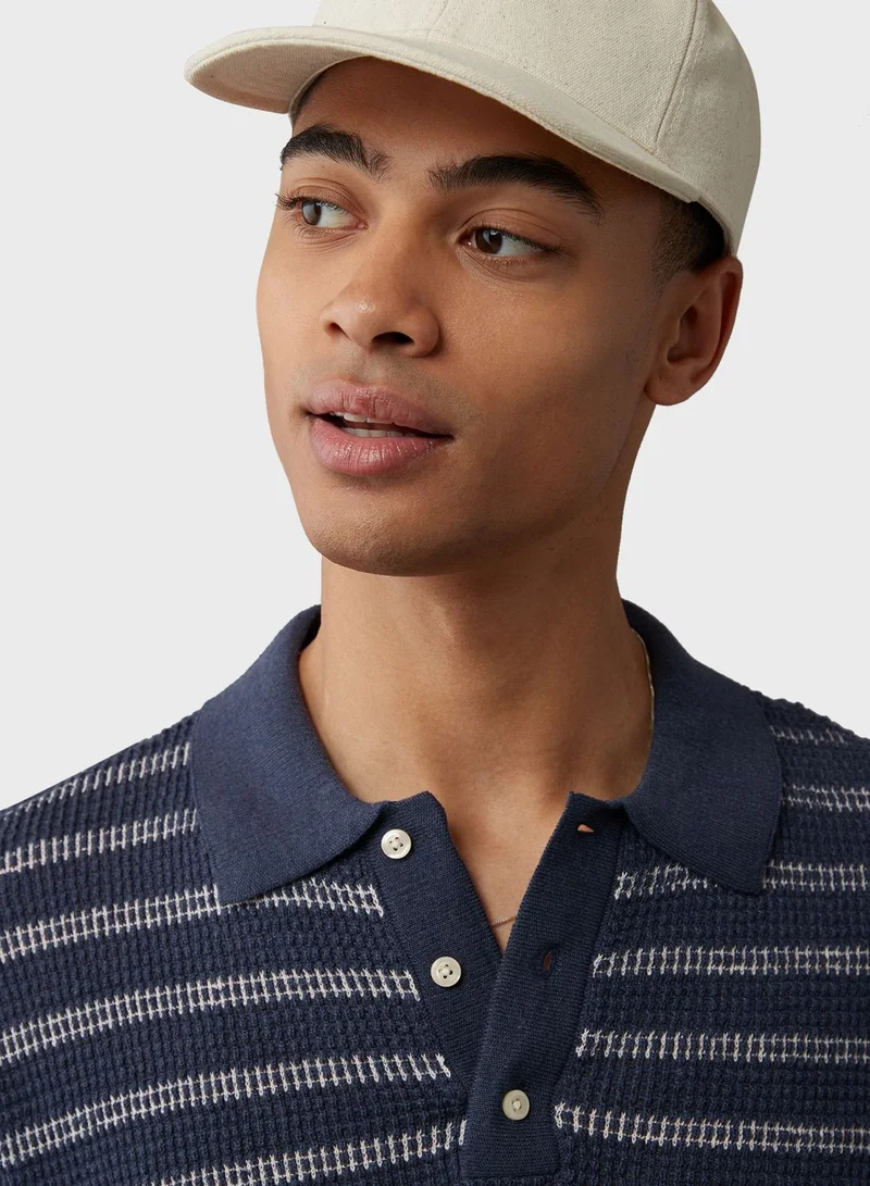 American Eagle Stripe Detail Collar Polo Shirt