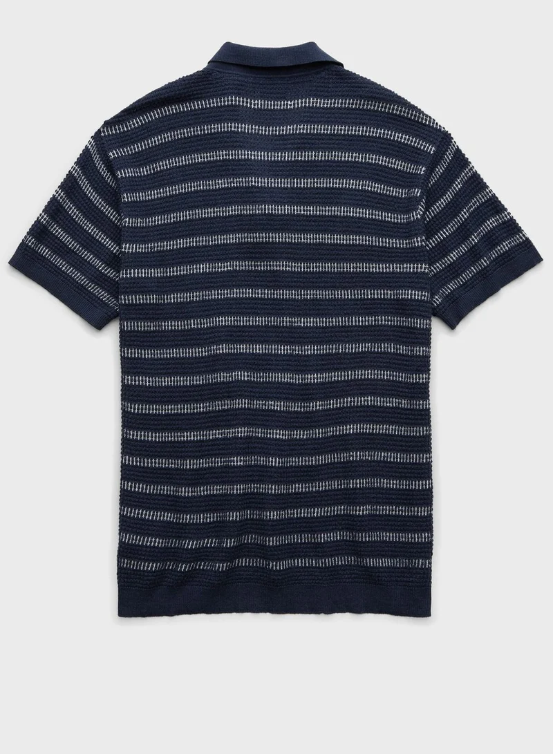 American Eagle Stripe Detail Collar Polo Shirt