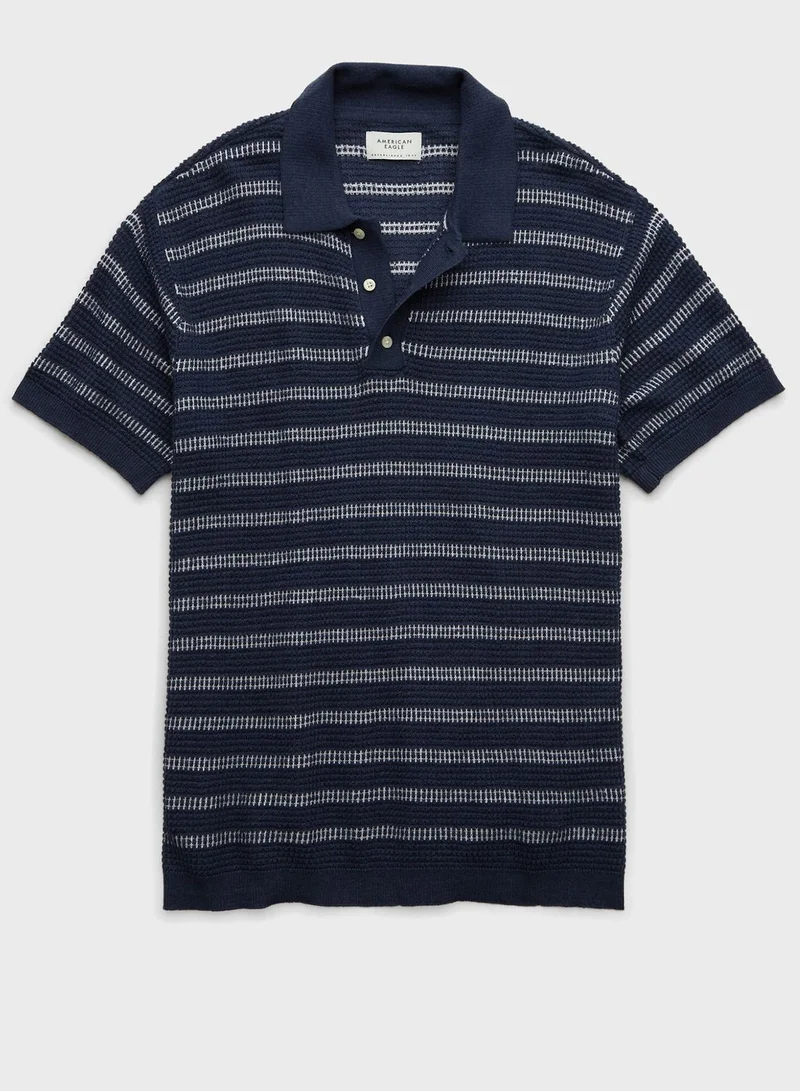 American Eagle Stripe Detail Collar Polo Shirt