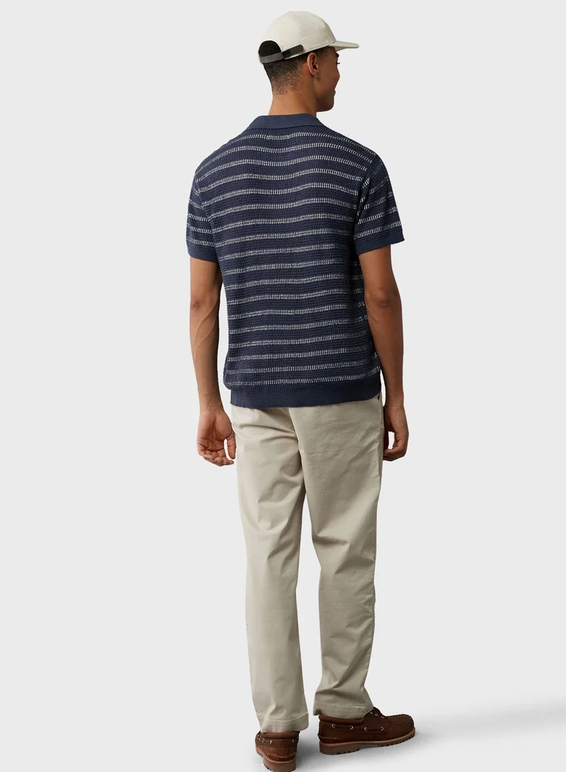 American Eagle Stripe Detail Collar Polo Shirt