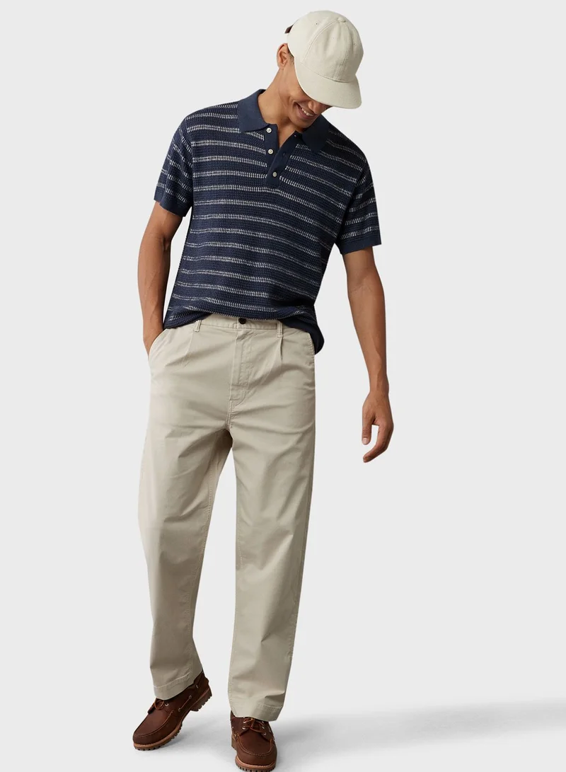 American Eagle Stripe Detail Collar Polo Shirt