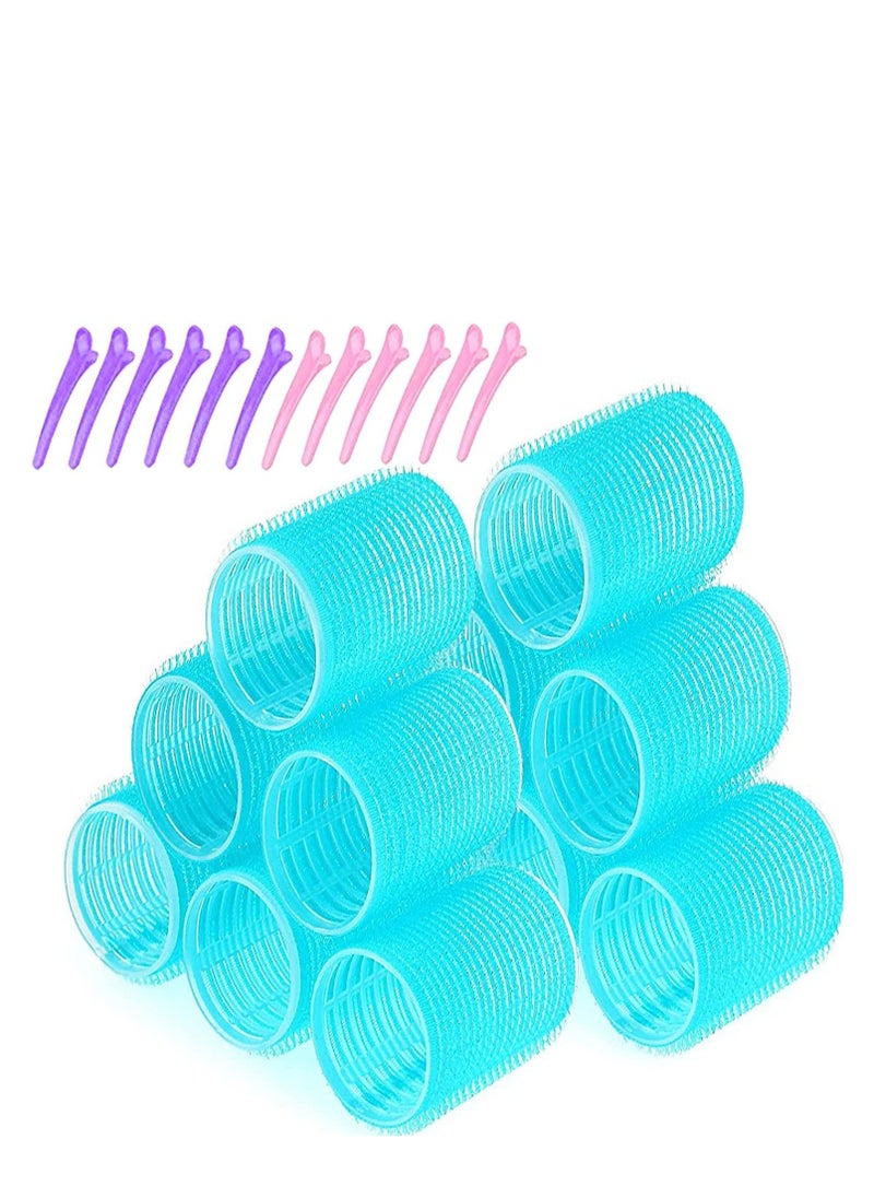 Premify 24Pcs Large Hair Rollers Set, 12 Pcs Self Grip Holding Hair Rollers Curlers 40 x 63 mm & 12 Pieces Duckbill Sectioning Clips for Salon Barber Hairdressing, Hair Styling Rollers, Hair Accessories  - Image 1