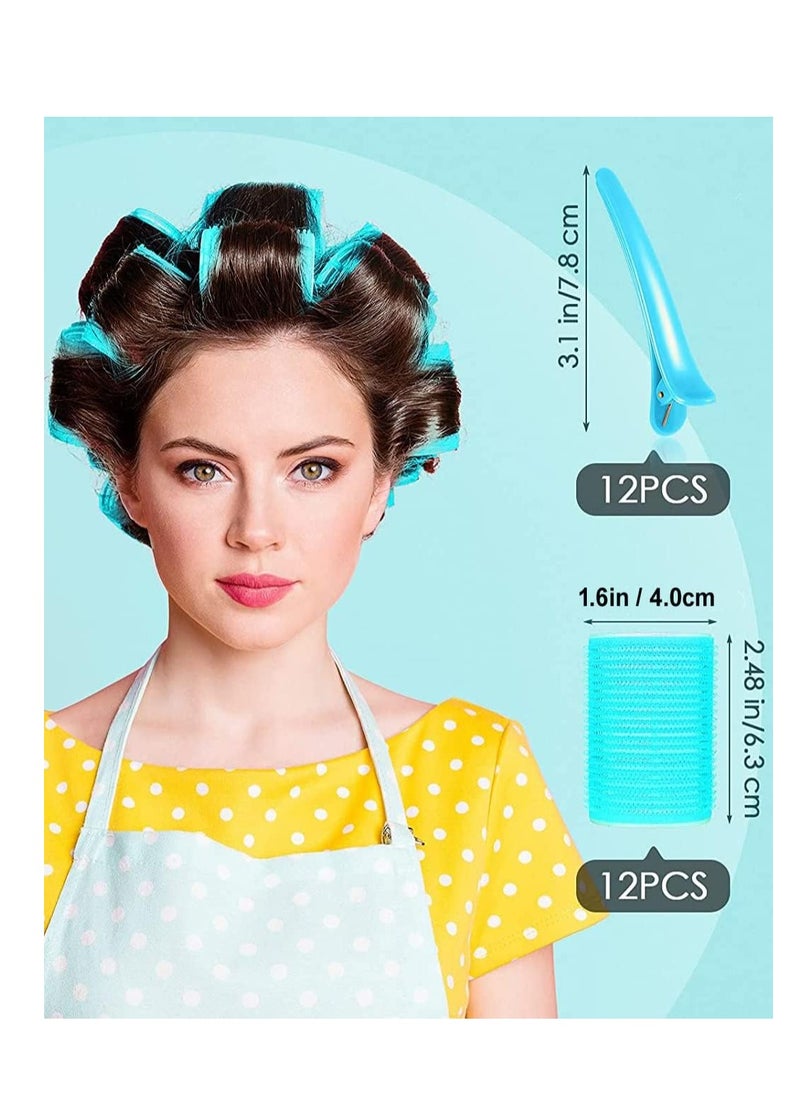Premify 24Pcs Large Hair Rollers Set, 12 Pcs Self Grip Holding Hair Rollers Curlers 40 x 63 mm & 12 Pieces Duckbill Sectioning Clips for Salon Barber Hairdressing, Hair Styling Rollers, Hair Accessories  - Image 2