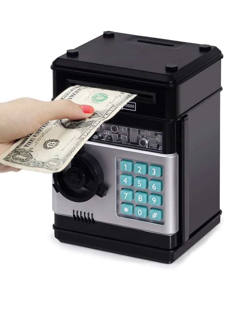 MAGIC VAULT Electronic Piggy Bank Code Lock for Kids Baby Toy, Mini ATM Safe Coin Cash Banks Real Money Saving Box with Password, Auto Money Scroll for Children,Boys Girls Birthday (BLACK) - Image 1