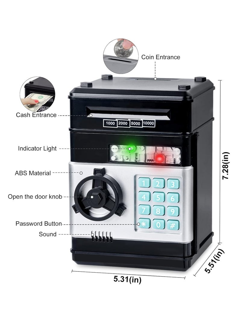 MAGIC VAULT Electronic Piggy Bank Code Lock for Kids Baby Toy, Mini ATM Safe Coin Cash Banks Real Money Saving Box with Password, Auto Money Scroll for Children,Boys Girls Birthday (BLACK) - Image 2