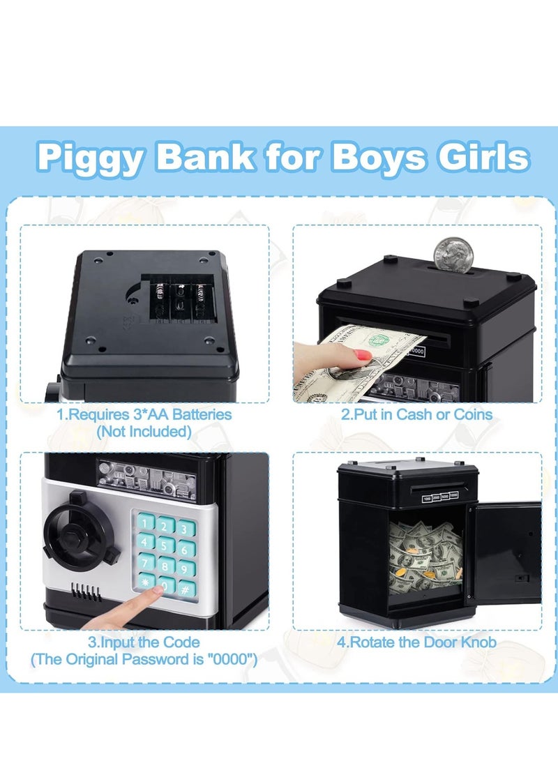 MAGIC VAULT Electronic Piggy Bank Code Lock for Kids Baby Toy, Mini ATM Safe Coin Cash Banks Real Money Saving Box with Password, Auto Money Scroll for Children,Boys Girls Birthday (BLACK) - Image 3