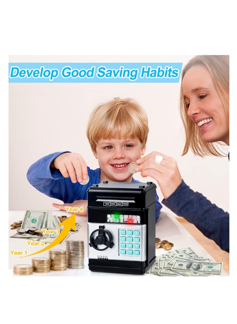 MAGIC VAULT Electronic Piggy Bank Code Lock for Kids Baby Toy, Mini ATM Safe Coin Cash Banks Real Money Saving Box with Password, Auto Money Scroll for Children,Boys Girls Birthday (BLACK) - Image 4