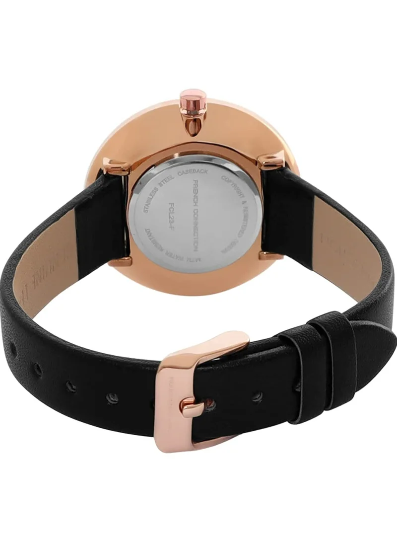 French Connection Women's Analog Watch With Black Leather Strap 31 mm