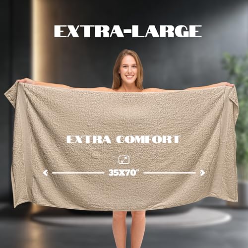 White Classic Luxury Soft Bath Sheet Towels - 650 GSM Cotton Luxury Bath Towels Extra Large 35x70 | Highly Absorbent and Quick Dry | Hotel Collection Extra Large Bath Towels Oversized, Taupe, 2 Pack - Image 4