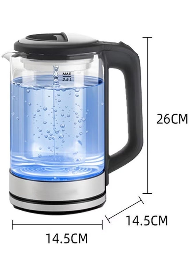 توسكانا يو غلاية كهربائية زجاجية بسعة 2.5 لتر، قدرة 1500 واط، غلاية ماء كهربائية مصنوعة من زجاج البورسليكات العالي، غلاية ماء زجاجية كهربائية كبيرة وسريعة الغليان، مزودة بإضاءة LED زرقاء، ميزة الإيقاف التلقائي والحماية من الغليان الجاف، مقبض آمن للمس، وقاعدة دوارة 360 درجة. - Image 5