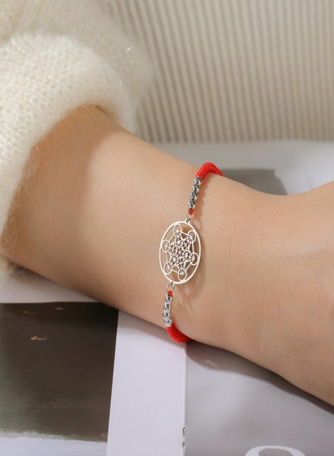 UNIFT Metatron's Cube Bracelet for Women Men Stainless Steel Sacred Geometry Style Seals of Archangel With a Bead Colorful Weave Adjustable Bracelet Talisman Jewelry (silver-P) - Image 3
