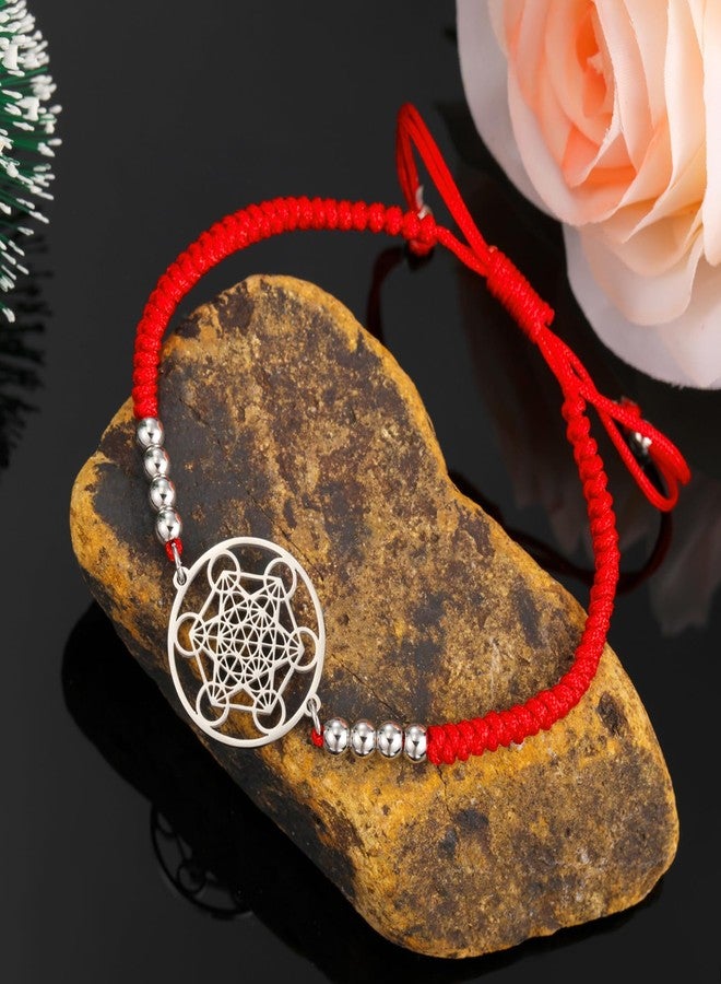 UNIFT Metatron's Cube Bracelet for Women Men Stainless Steel Sacred Geometry Style Seals of Archangel With a Bead Colorful Weave Adjustable Bracelet Talisman Jewelry (silver-P) - Image 5