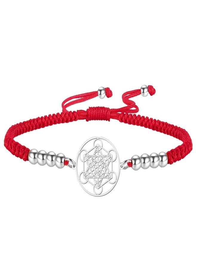 UNIFT Metatron's Cube Bracelet for Women Men Stainless Steel Sacred Geometry Style Seals of Archangel With a Bead Colorful Weave Adjustable Bracelet Talisman Jewelry (silver-P) - Image 1