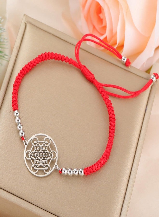 UNIFT Metatron's Cube Bracelet for Women Men Stainless Steel Sacred Geometry Style Seals of Archangel With a Bead Colorful Weave Adjustable Bracelet Talisman Jewelry (silver-P) - Image 4