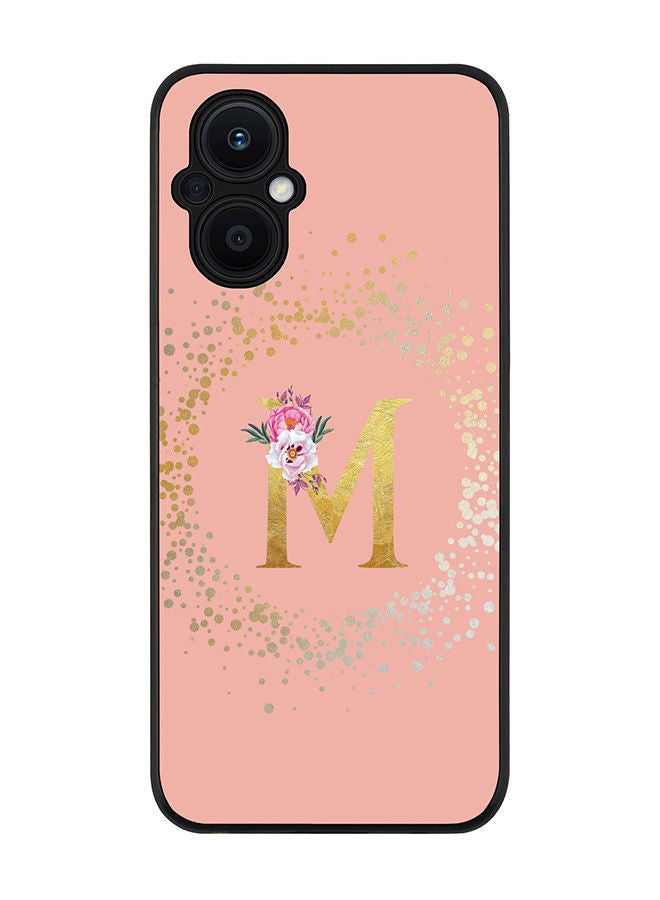 Stylizedd Rugged Black edge case for Oppo Reno7 Z  Slim fit Soft Case Flexible Rubber Edges Anti Drop TPU Gel Thin Cover - Custom Monogram Initial Letter Floral Pattern Alphabet - M (Rose Pink ) - Image 1