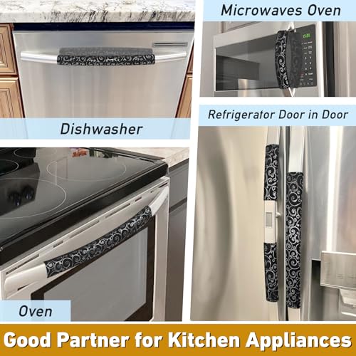 Luludamier Refrigerator Door Handle Covers, Set of 6, Non-Slip Fridge Handle Covers, Washable Appliance Handle Covers, Keep Your Kitchen Clean, Microwave Oven Dishwasher Handle Protector(Black, Silver pattern) - Image 3