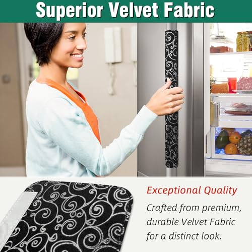 Luludamier Refrigerator Door Handle Covers, Set of 6, Non-Slip Fridge Handle Covers, Washable Appliance Handle Covers, Keep Your Kitchen Clean, Microwave Oven Dishwasher Handle Protector(Black, Silver pattern) - Image 4