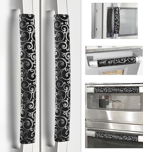Luludamier Refrigerator Door Handle Covers, Set of 6, Non-Slip Fridge Handle Covers, Washable Appliance Handle Covers, Keep Your Kitchen Clean, Microwave Oven Dishwasher Handle Protector(Black, Silver pattern) - Image 1