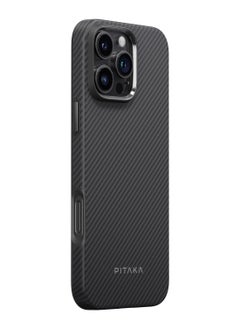 PITAKA iPhone 16 Pro Magsafe Case / Built-In NFC / Raised Camera Lip / Woven Touch / Compatible with MagSafe / Drop and Damage Protection / Slim Profile / Durable Shockproof Back Cover - Black/Grey  - Image 5