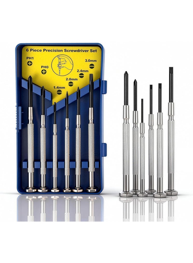6Pcs Mini Screwdriver Set, Eyeglass Repair Screwdriver, Precision Repair Tool Kit with 6 Different Size Flathead and Philips Screwdrivers, Ideal for Watch, Jewelers (6pcs) - Image 1
