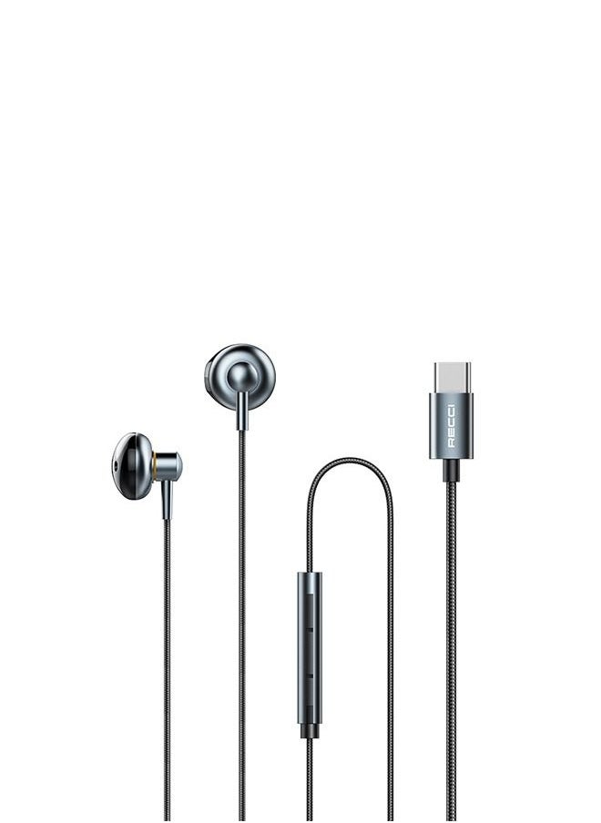 Recci Earphones with microphone Type C wired and volume control buttons, compatible with all devices, black  - Image 3
