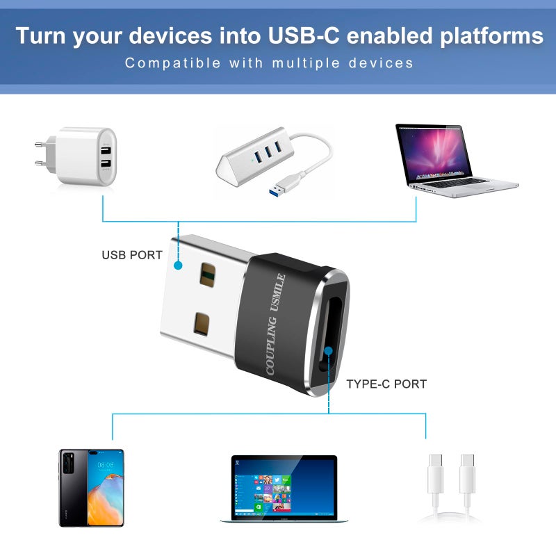 COUPLING USMILE USB to USB C Adapter 4 Packs for iPhone Fast Charging, Transfer and Type C OTG Convert. USBC to A Compatible with iPhone 17/16/15 Plus Pro Max,iPad Pro Air 7/6/5 Almost USB Devices - Image 3