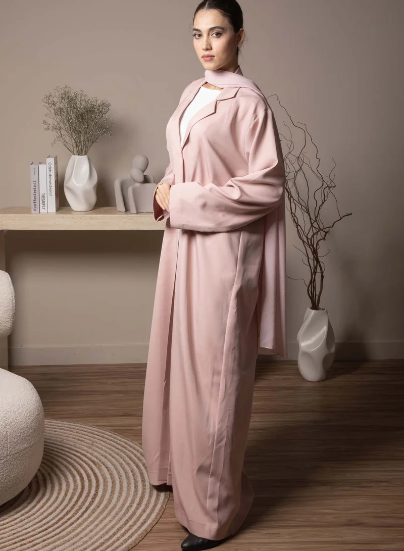 أم سكوير فاشن عباية أنيقة وردية بتصميم معطف مع شيلة مطابقة