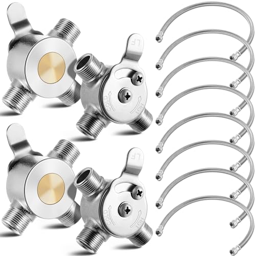 Yaocom 4 Pcs 38 Manual Mixing Valve Hot Cold Water Temperature Mixer Thermostatic Mixing Valve for Home and Bathroom Below Deck to Adjust Water Temperature 8 Braided Faucet Connector Included - Image 1