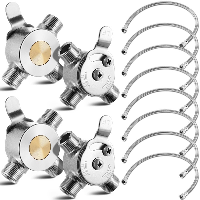Yaocom 4 Pcs 38 Manual Mixing Valve Hot Cold Water Temperature Mixer Thermostatic Mixing Valve for Home and Bathroom Below Deck to Adjust Water Temperature 8 Braided Faucet Connector Included - Image 2