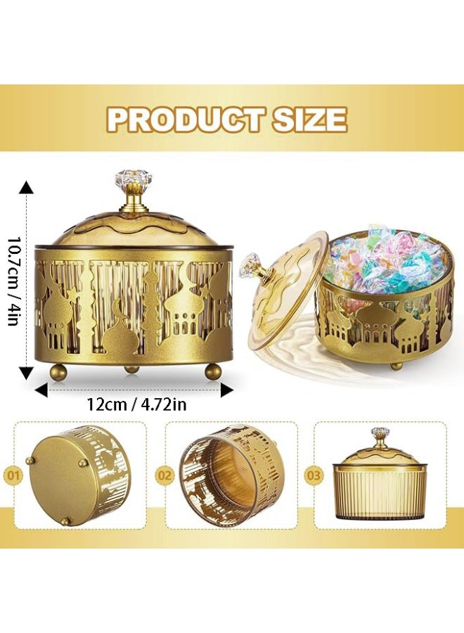 2Pcs Ramadan Trays with Lid Metal Gold Eid Mubarak Tray Ramadan Plate Ramadan Decorations Ramadan Food Storage Container for Serving Cookie Candy Pastry Dessert Eid Party, YB-Candy01L - Image 2