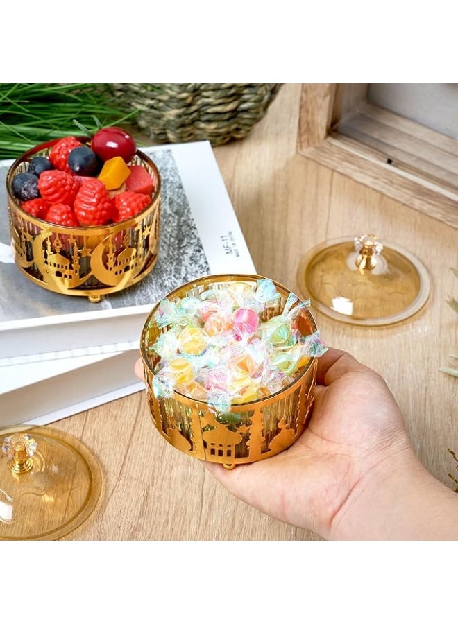 2Pcs Ramadan Trays with Lid Metal Gold Eid Mubarak Tray Ramadan Plate Ramadan Decorations Ramadan Food Storage Container for Serving Cookie Candy Pastry Dessert Eid Party, YB-Candy01L - Image 4