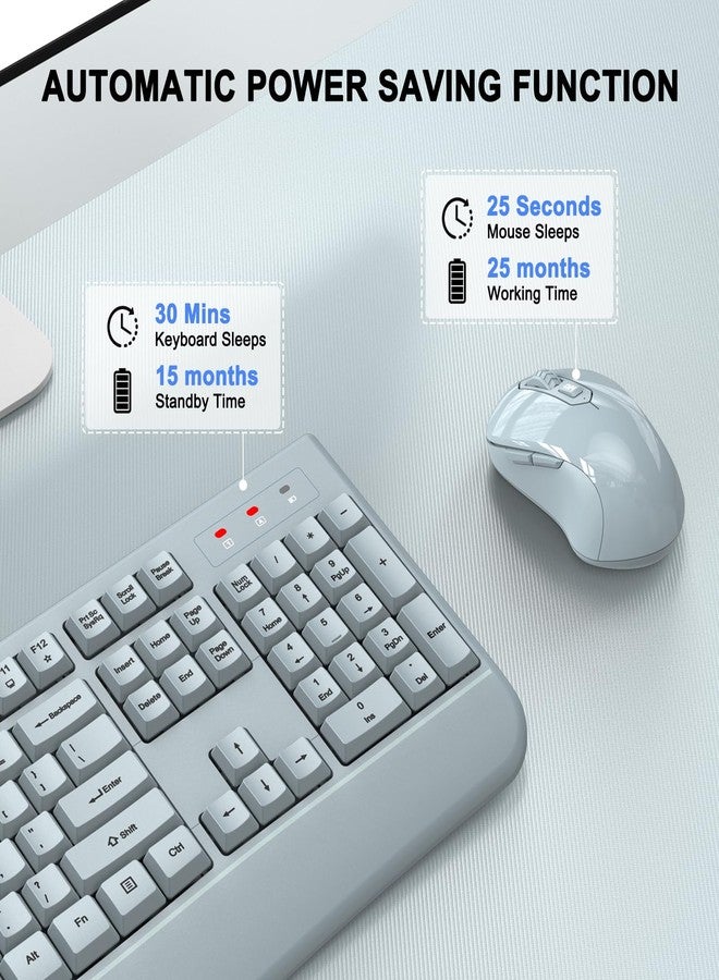 ULSOU Wireless Keyboard and Mouse Combo, ULSOU 2.4G Full-Sized Ergonomic Computer Keyboard with Wrist Rest and 3 Level DPI Adjustable Wireless Mouse for Windows, Mac OS Desktop/Laptop/PC(Grey) - Image 5