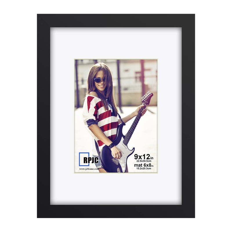 RPJC RPJC 9 x 12 Picture Frames Made of Solid Wood and High Definition Glass Display Pictures 6x8 with Mat or 9x12 Without Mat for Wall Mounting Photo Frame Black - Image 1