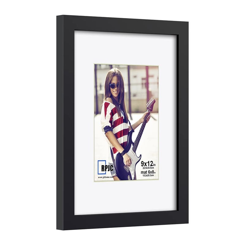 RPJC RPJC 9 x 12 Picture Frames Made of Solid Wood and High Definition Glass Display Pictures 6x8 with Mat or 9x12 Without Mat for Wall Mounting Photo Frame Black - Image 2