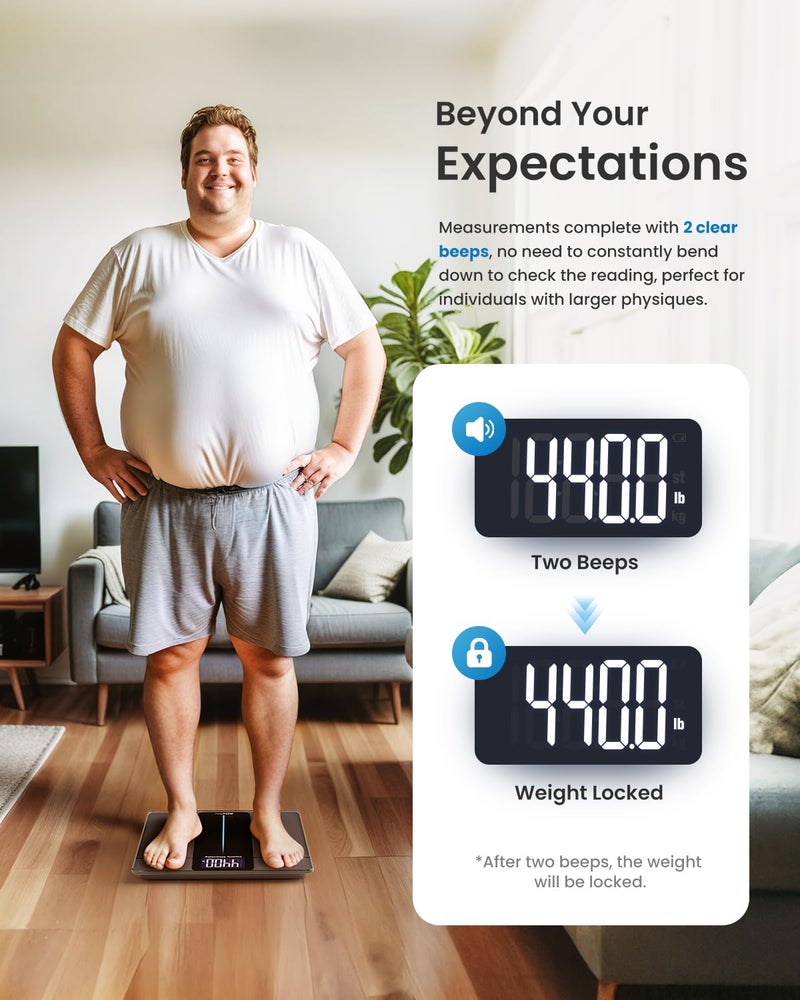 RENPHO 550lb Scale for Body Weight, Digital Bathroom Scale with Large LED Display, Body Scale with Extra-High Capacity, Weighing Machine with Big Platform, Most Accurate to 0.05lb, 13x11.8in, Core 1L - Image 5