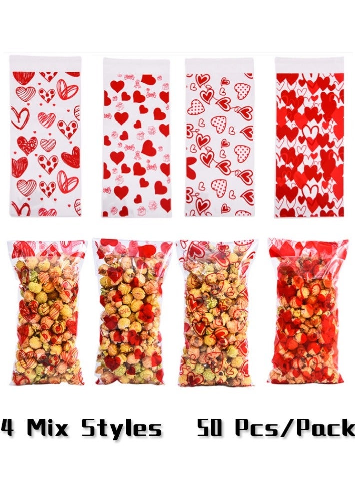 4 Mix Styles 50Pcs/Pack Transparent Love Heart Cookie Treat Sweet Bags Plastic Candy Bags For Valentine's Day Wedding Party Baking Opp Flat Mouth - Image 1