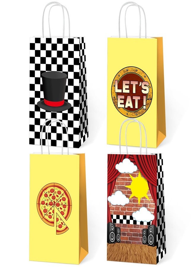 MinFyberd Night Party Favor Bags Horror Game Party Decoration Video Game Paper Gift Bags with Handles Red Brick Checkered Pizza Goodie Candy Treat Bag Spooky Creepy Bear Themed Birthday Supplies 12Pcs - Image 1