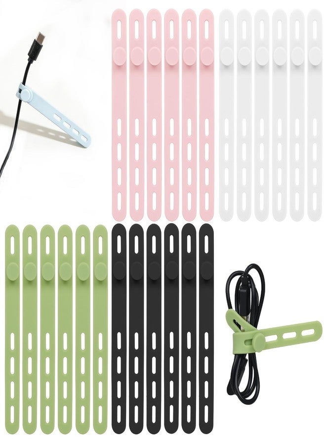 Donruby 24Pcs Silicone Cable Ties Cord Organizer Wrap - Reusable Washable Wire Ties Management with Lock Buckle, Adjustable Fastening Cable Strap Tie, Multi-purpose High Elastic Cord Organizer(4 Colors) - Image 1