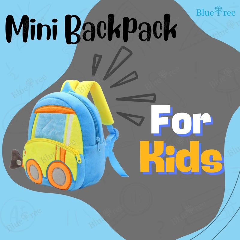 Blue Tree Cute Boy's and Girl's Plush Kids Bag Full Embroidery Designs Mini Travel Backpack (Bulldozer Truck) - Image 2
