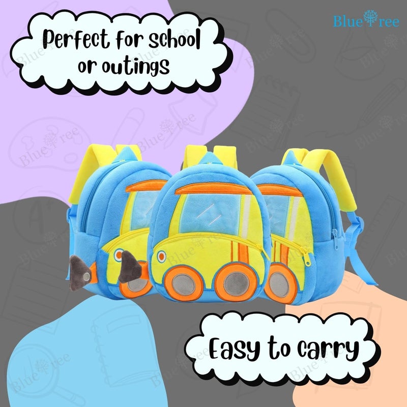 Blue Tree Cute Boy's and Girl's Plush Kids Bag Full Embroidery Designs Mini Travel Backpack (Bulldozer Truck) - Image 5