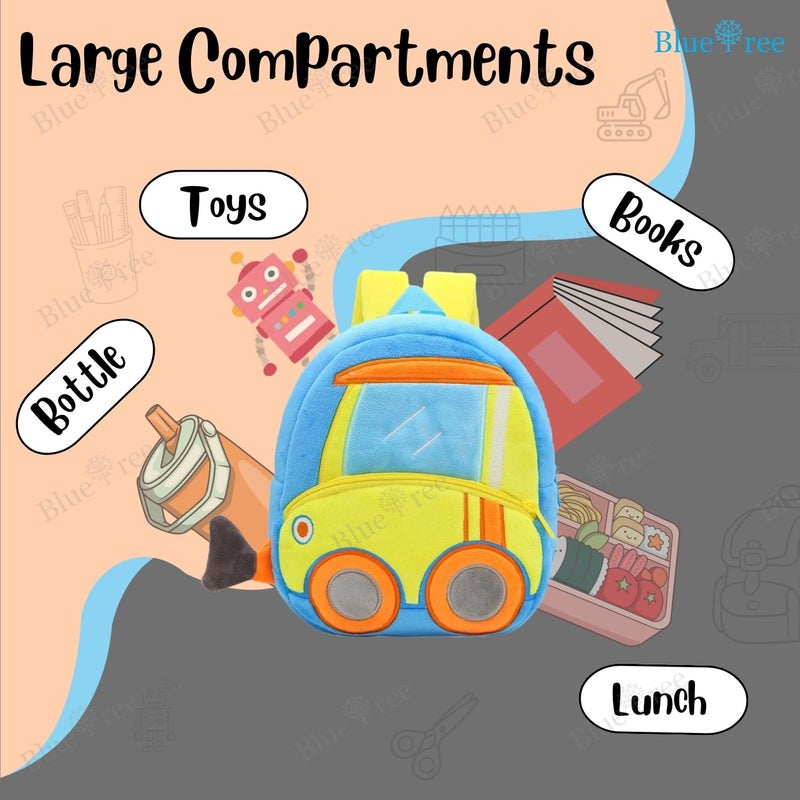 Blue Tree Cute Boy's and Girl's Plush Kids Bag Full Embroidery Designs Mini Travel Backpack (Bulldozer Truck) - Image 4