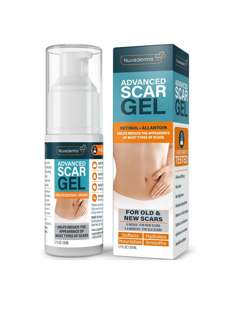 Nuvadermis - NUVADERMIS Scar Gel – Enriched with Retinol, Allantoin, Vitamin E, and Betaine – Advanced Scar Treatment for C-Section, Tummy Tuck, and Keloid Scars – 1.7 oz Pump Bottle for Post-Surgery Care - Image 1