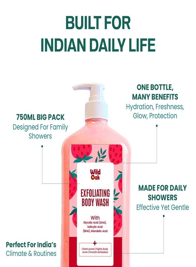 WILD OAK WildOak AHA BHA Exfoliating Body Wash | 750ml Value Pack | Salicylic, Mandelic, Glycolic Acid & Probiotics | Shower Gel | Body Acne, Strawberry Skin, Ingrown Hair & Uneven Texture | Non-Drying Formula - Image 5