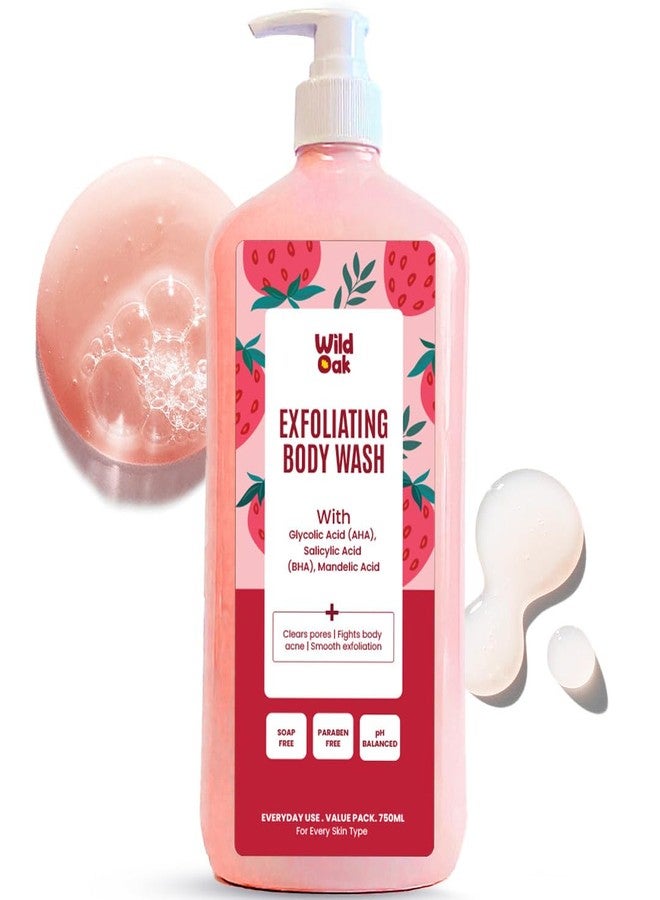 WILD OAK WildOak AHA BHA Exfoliating Body Wash | 750ml Value Pack | Salicylic, Mandelic, Glycolic Acid & Probiotics | Shower Gel | Body Acne, Strawberry Skin, Ingrown Hair & Uneven Texture | Non-Drying Formula - Image 1