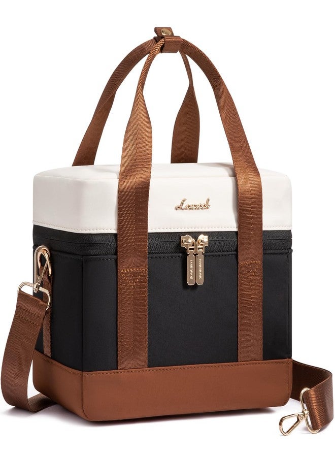 LOVEVOOK Insulated Lunch Bag for Women - Cute Lunch Box Cooler for Work, Picnic, and Beach, Black-beige-brown - Image 1