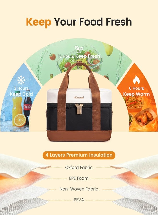 LOVEVOOK Insulated Lunch Bag for Women - Cute Lunch Box Cooler for Work, Picnic, and Beach, Black-beige-brown - Image 4